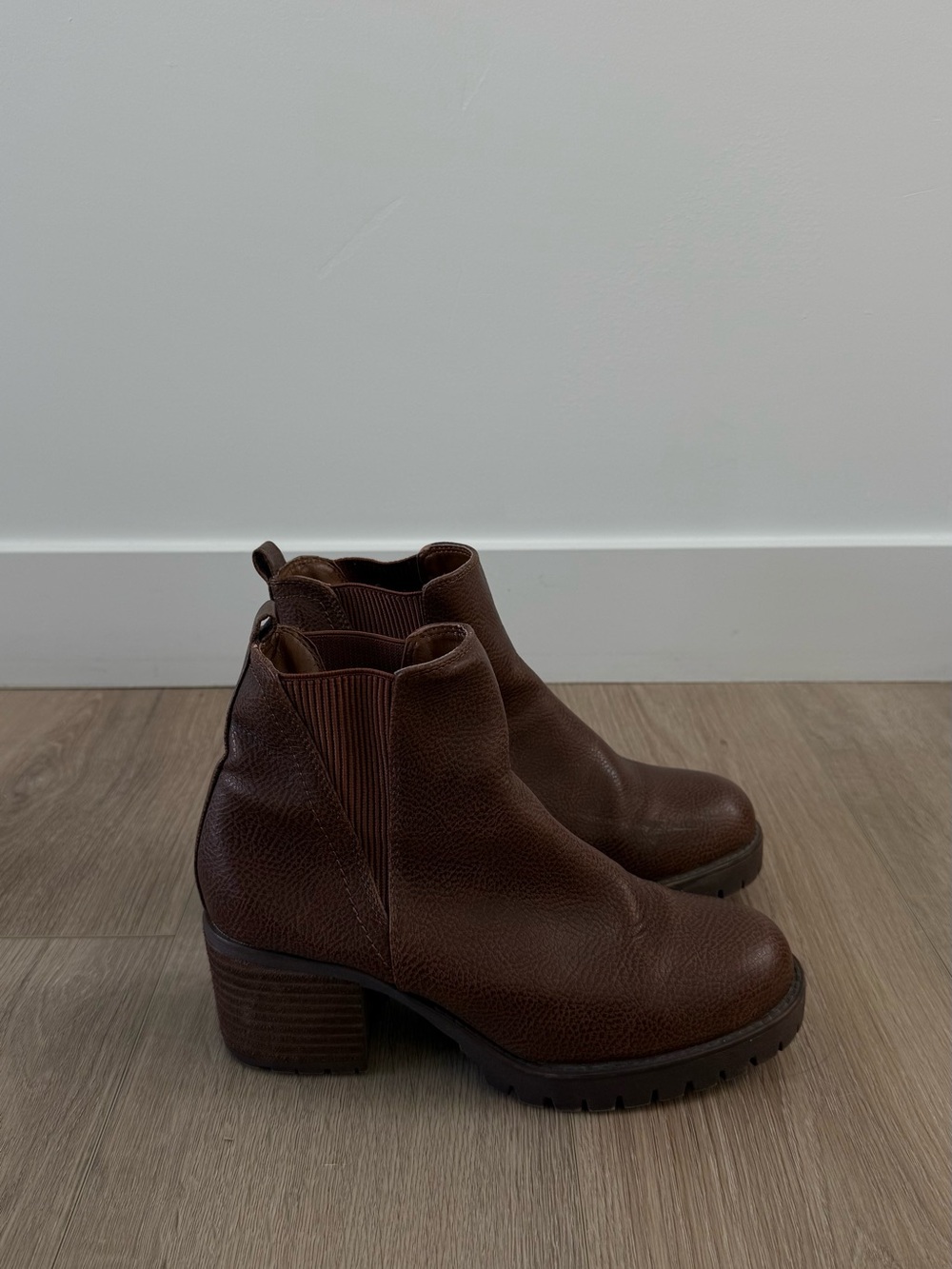 DSW Brown Leather Chelsea Heeled Booties